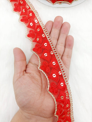 Embroidered Scallop Lace Trim, Gold Sequins Trimming, 3 Yards Trim Sewing Decorative Ribbon